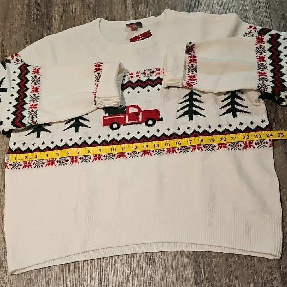 Vince Camuto Cream Sweater with Red Truck Design